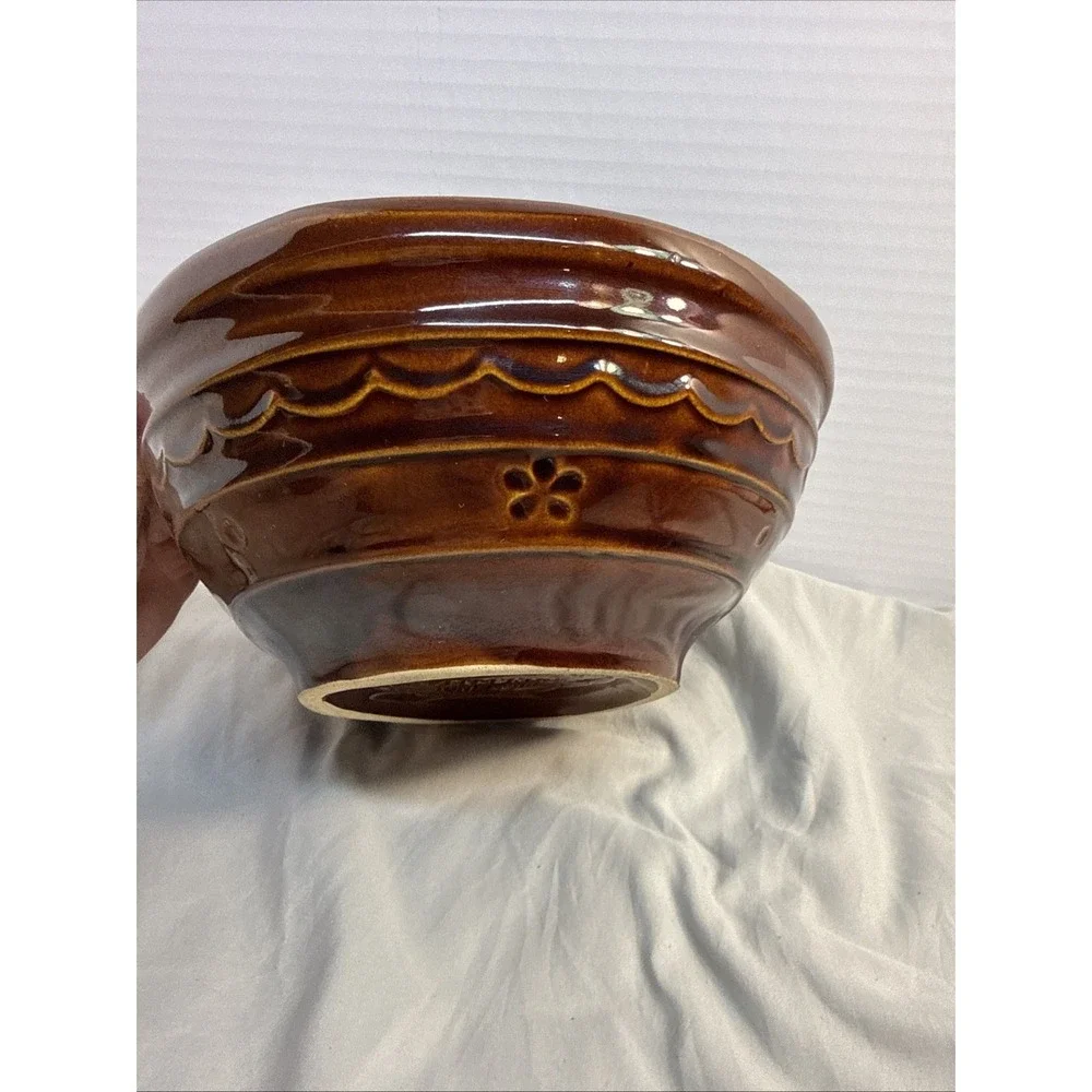 Vintage Marcrest Stoneware Daisy Dot Brown Divided Serving Bowl Oven Proof